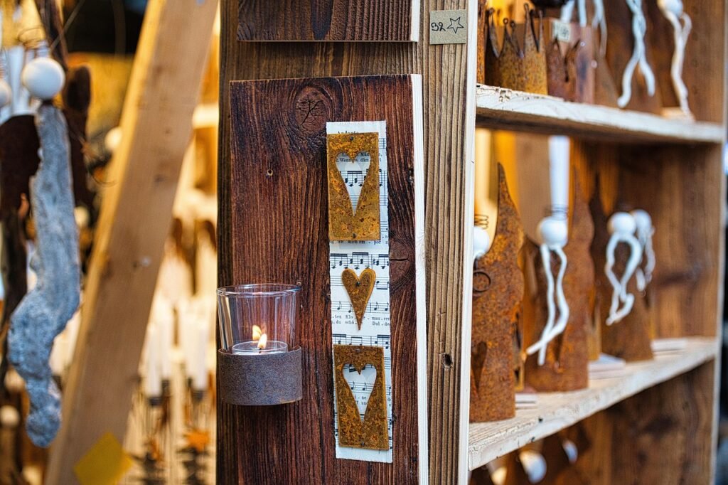 christmas decoration, christmas figurines, rust, auburn, wood, christmas stand, handicrafts